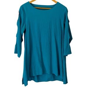 Ali Miles Turquoise Blue Tunic With Quarter Length Sleeves With Cut Outs Sz M